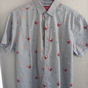 Denim & Flower Button Up Short Sleeve Shirt